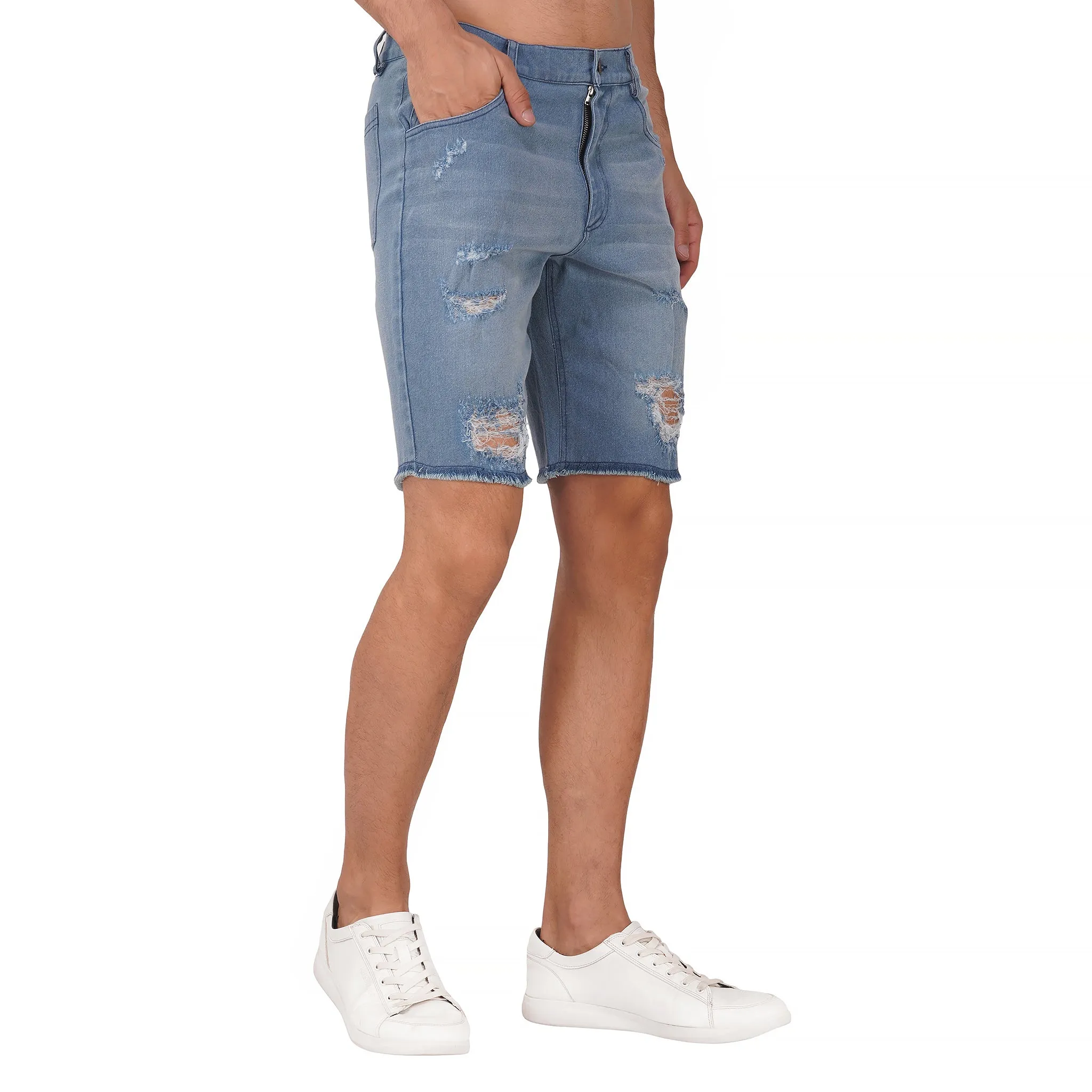 SLAY. Men's Enzyme Washed Ripped Denim Shorts