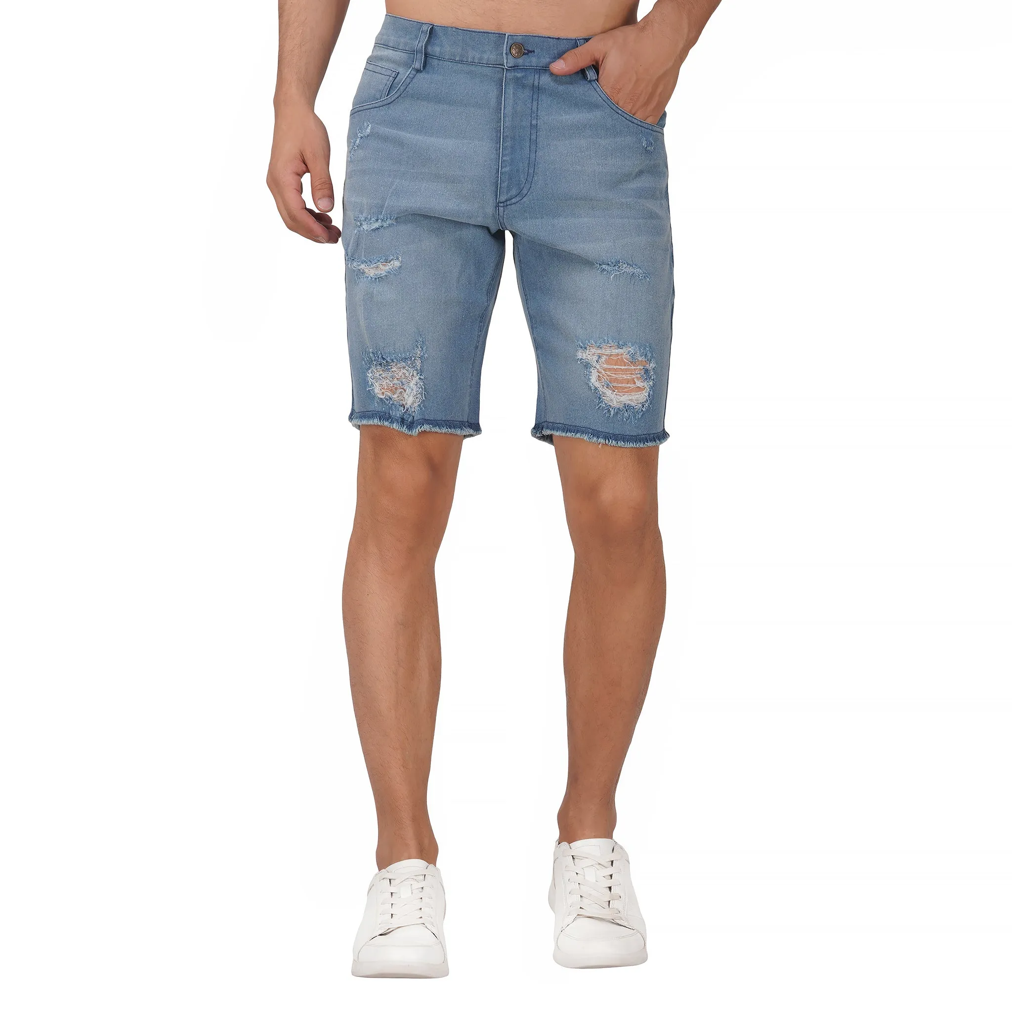 SLAY. Men's Enzyme Washed Ripped Denim Shorts