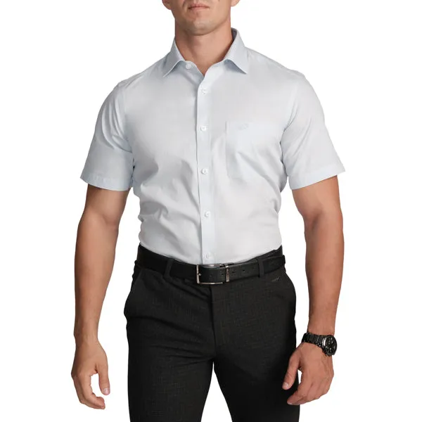 Slim Fit Short Sleeve Formal Shirt with American Placket-Powder