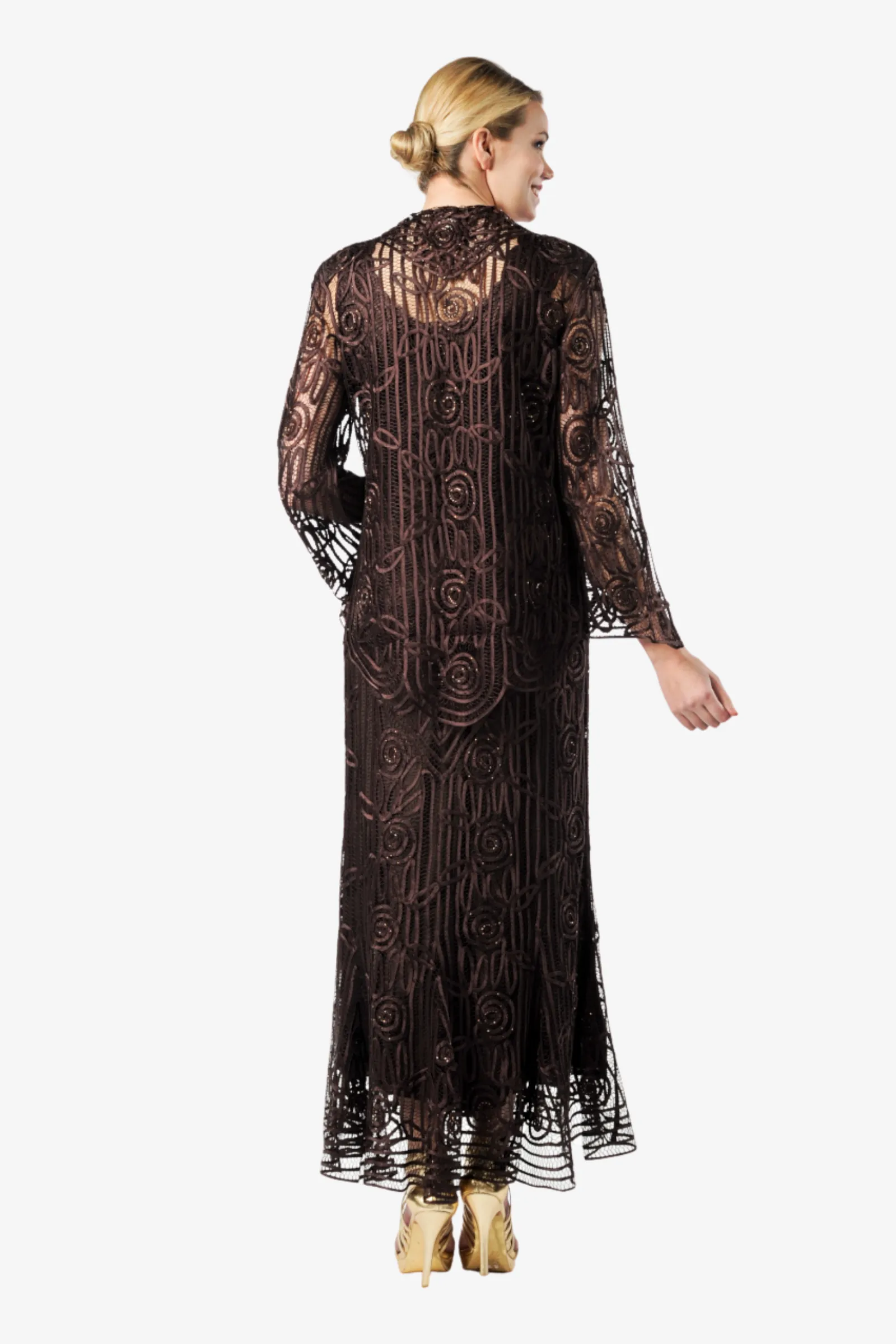 Soulmates C1068 Beaded Silk Lace Evening Jacket with Godet Dress Set