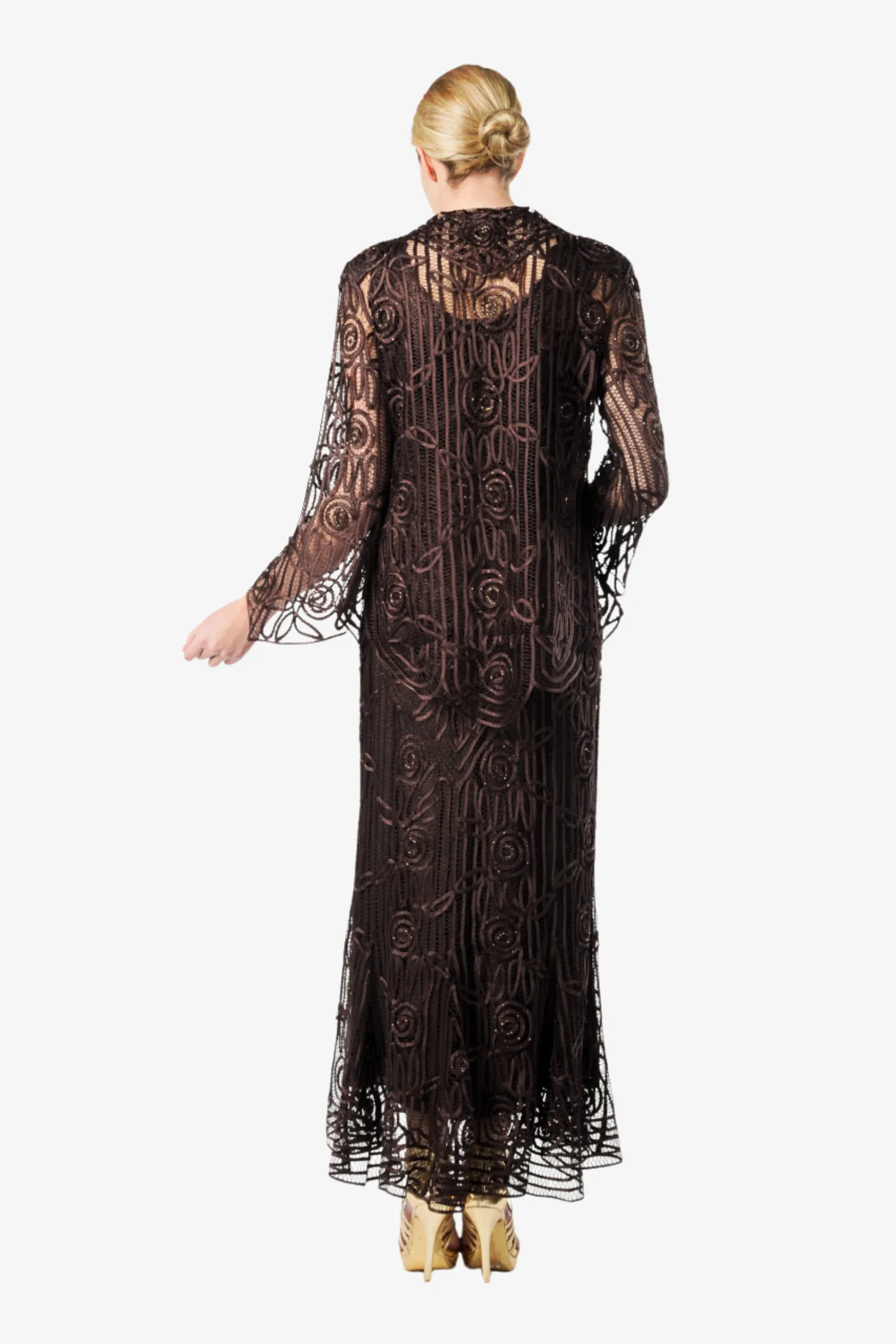 Soulmates C1068 Beaded Silk Lace Evening Jacket with Godet Dress Set