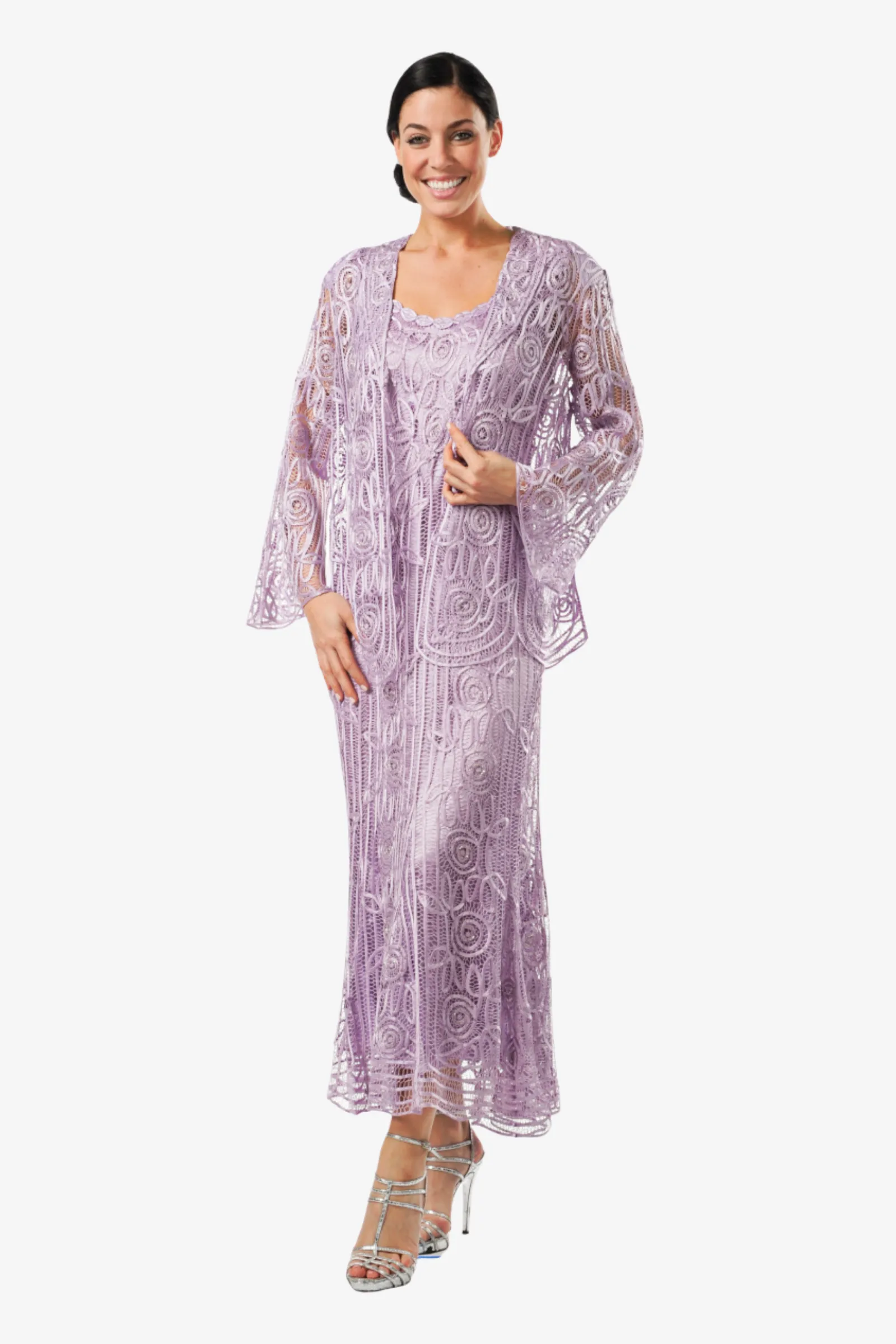 Soulmates C1068 Beaded Silk Lace Evening Jacket with Godet Dress Set