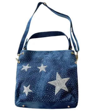 STAR CRYSTAL EMBELLISHED DENIM HANDBAG