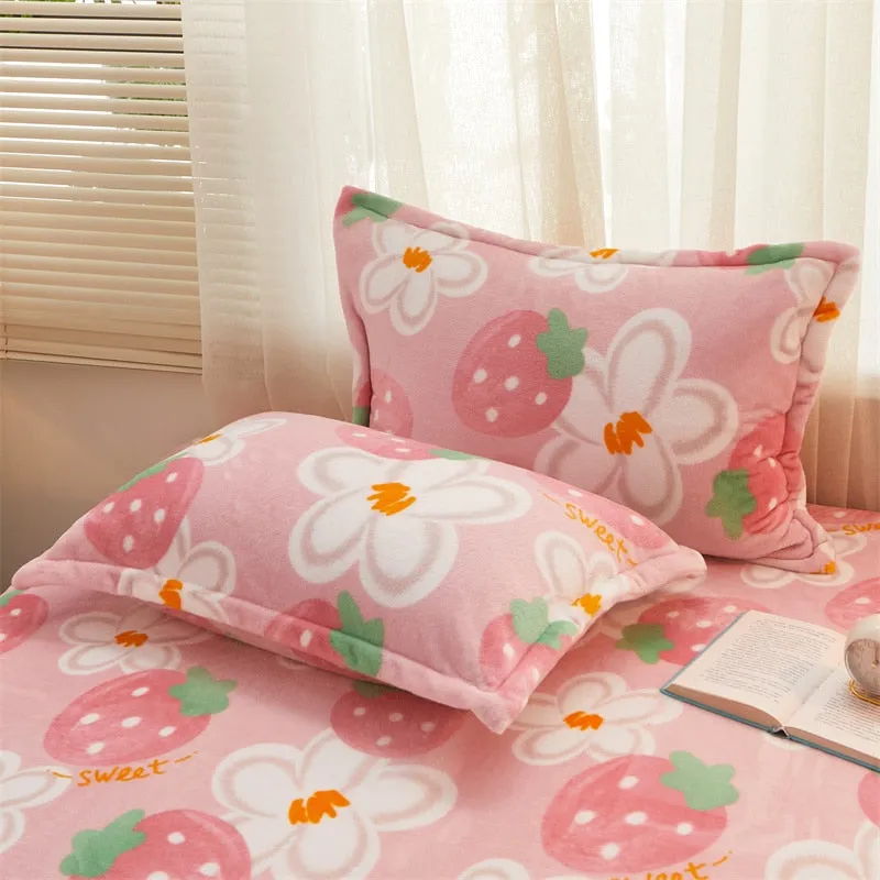 Strawberry Flower Flannel Mattress Cover