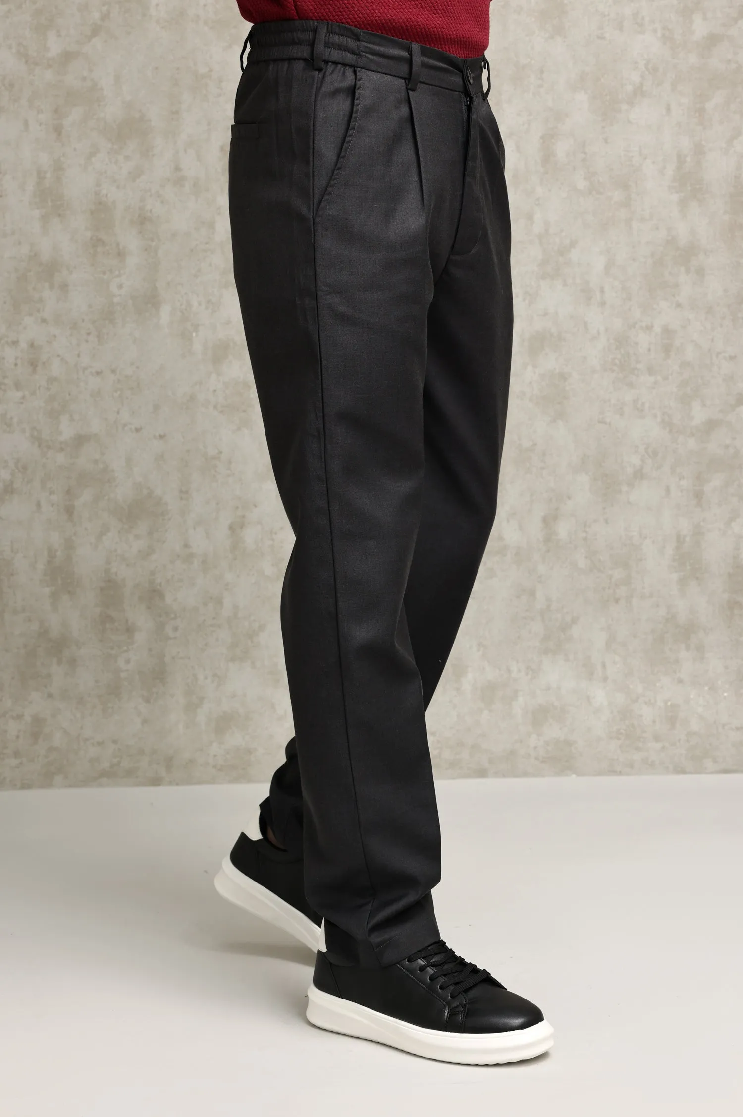 TAILORED PLEATED FORMAL TROUSERS-CHARCOAL