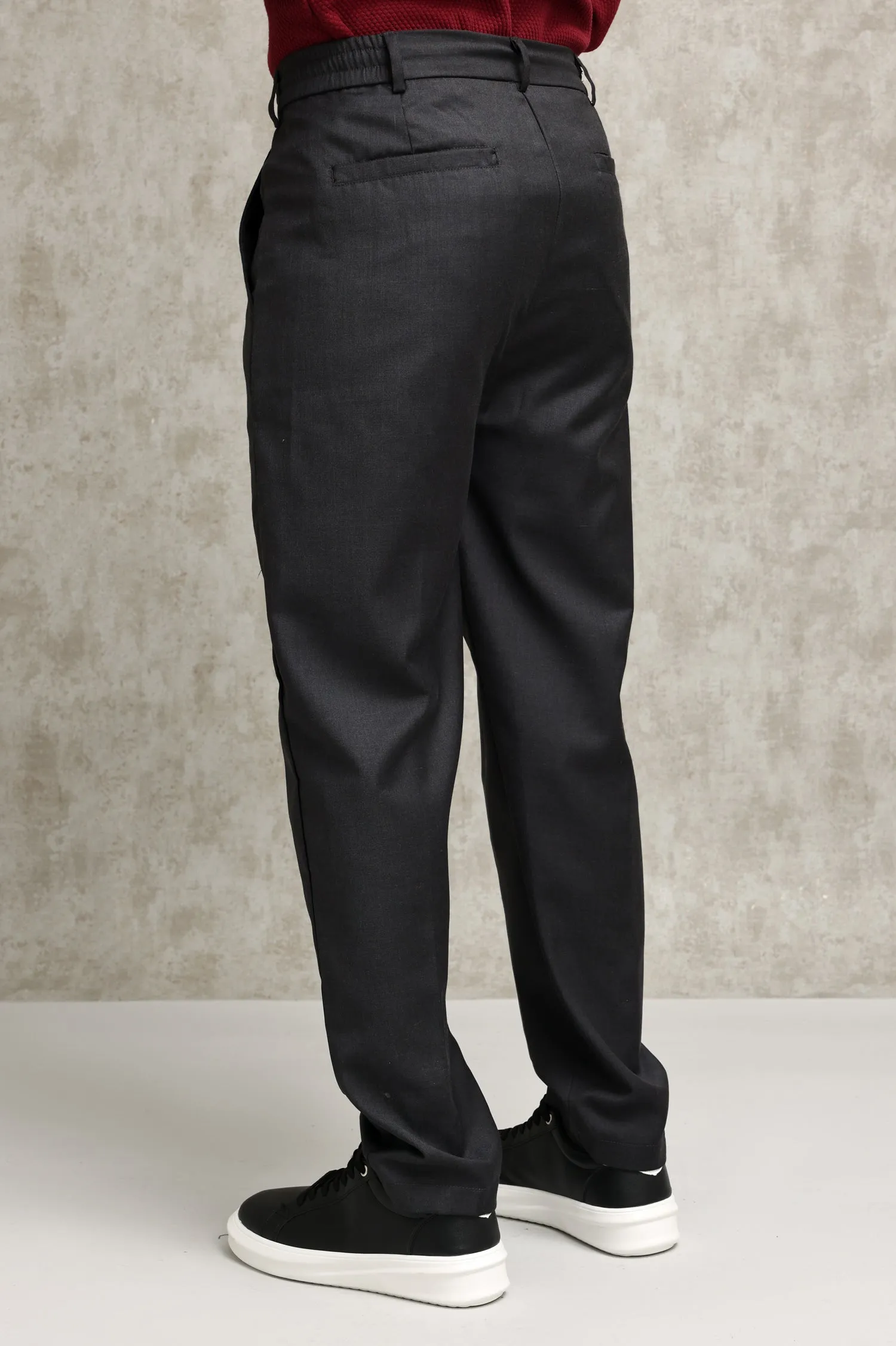 TAILORED PLEATED FORMAL TROUSERS-CHARCOAL