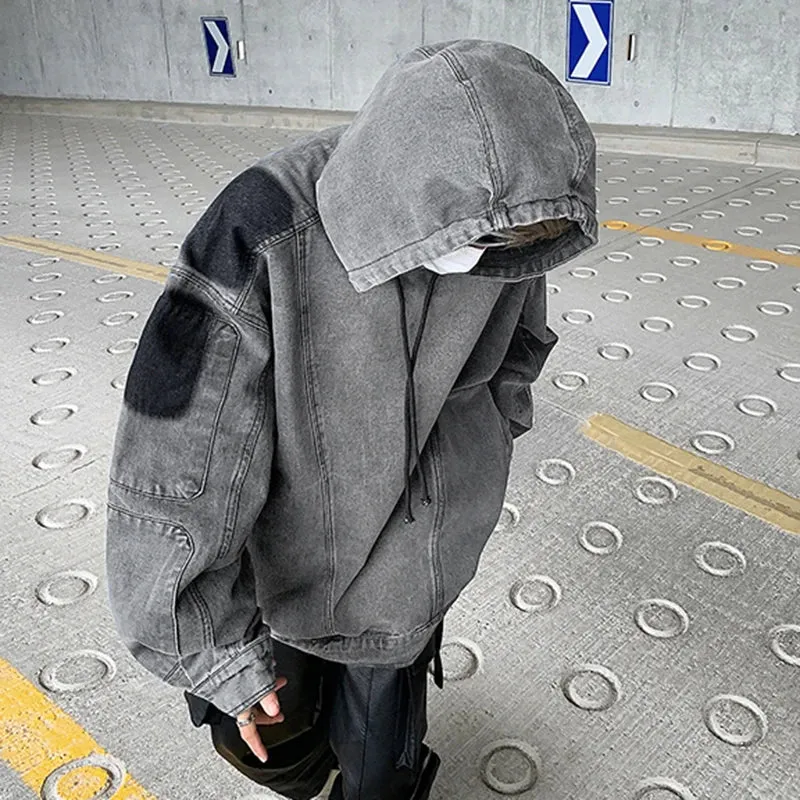 Versatile Vintage Patchwork Denim Hoodie