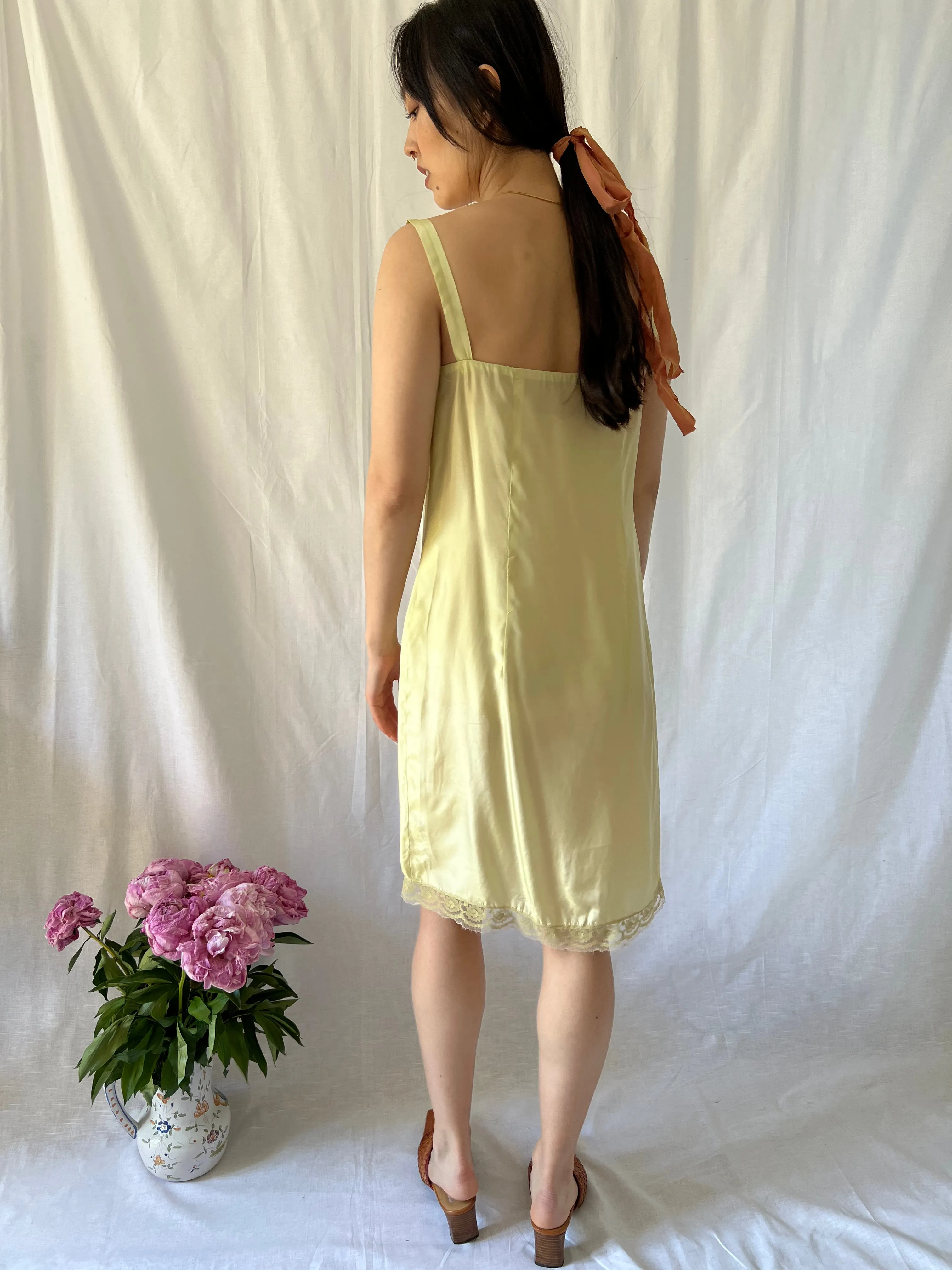 Vintage 1940s soft green hand dyed silk slip dress