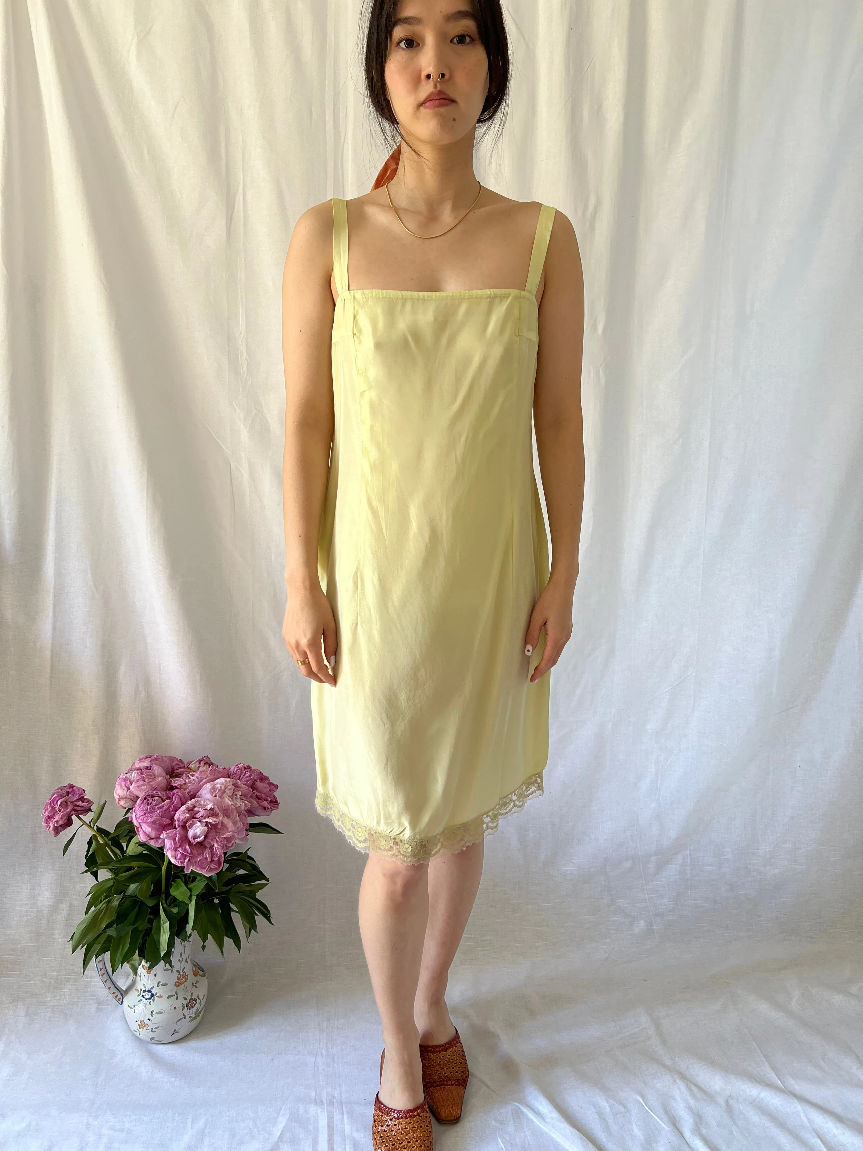 Vintage 1940s soft green hand dyed silk slip dress