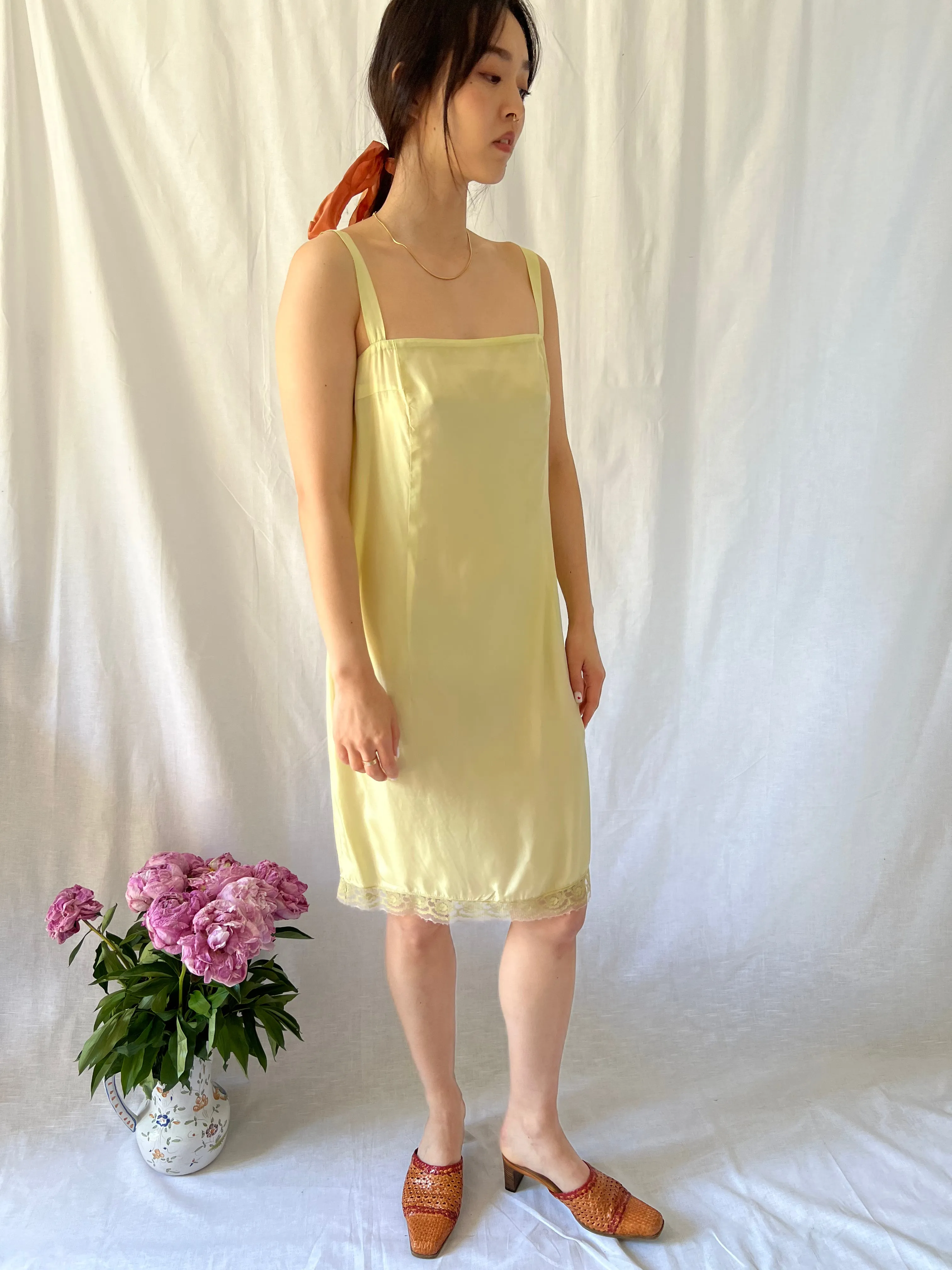 Vintage 1940s soft green hand dyed silk slip dress