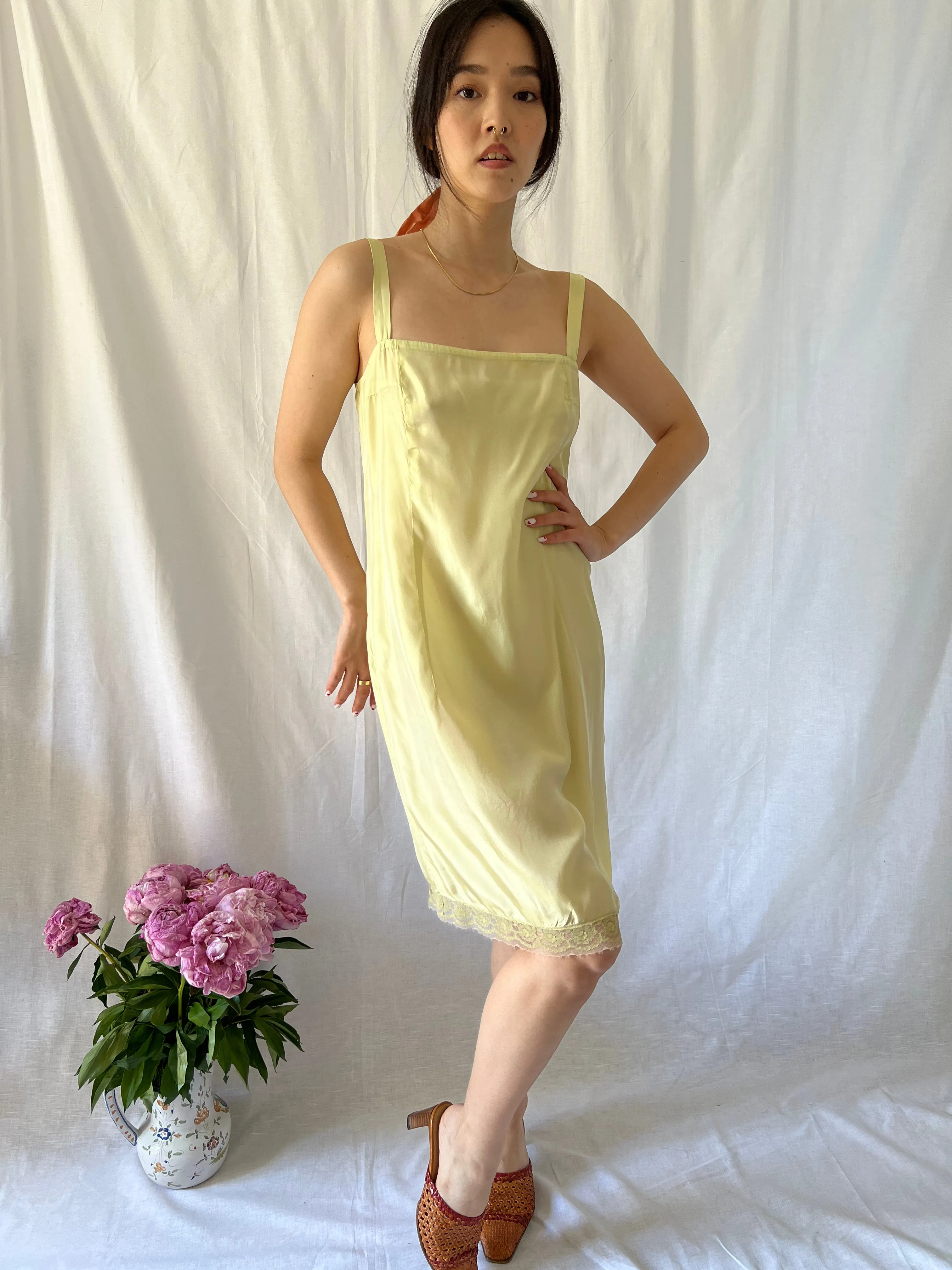 Vintage 1940s soft green hand dyed silk slip dress