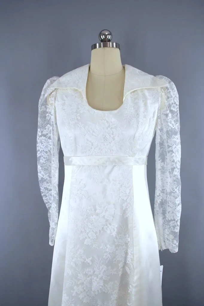 Vintage 1960s Lace and Satin Bridal Gown with Veil