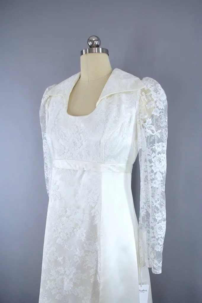 Vintage 1960s Lace and Satin Bridal Gown with Veil