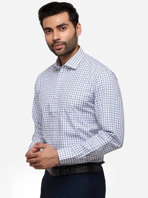 White & Blue Checked Regular Fit Formal Shirt | JadeBlue