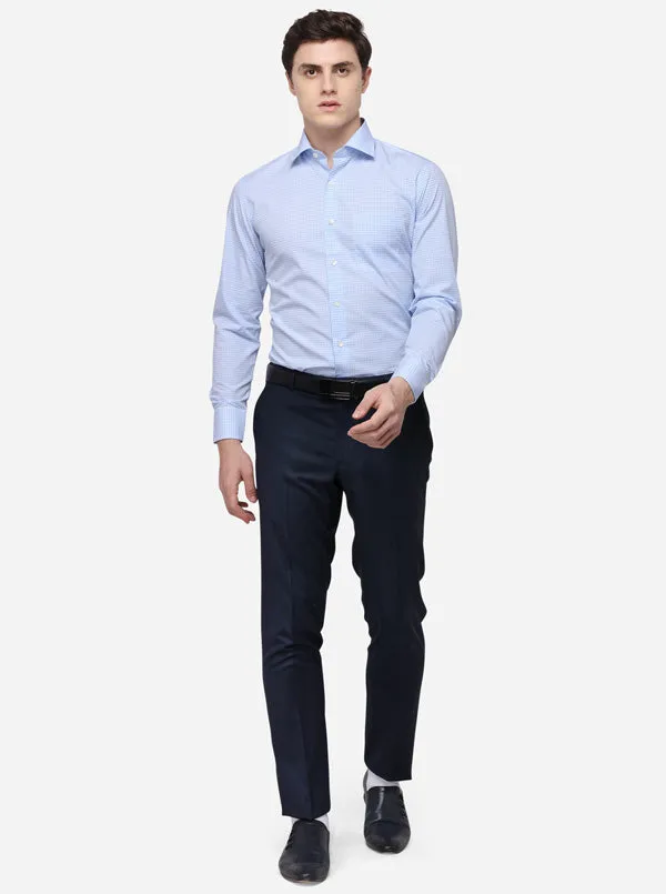 White & Sky Blue Checked Slim Fit Formal Shirt | JadeBlue