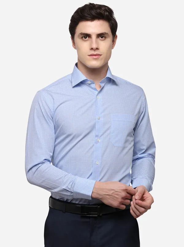 White & Sky Blue Checked Slim Fit Formal Shirt | JadeBlue