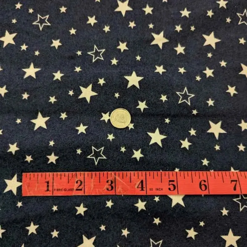 White Stars on Navy FLANNEL,  Cozy Cotton Flannel