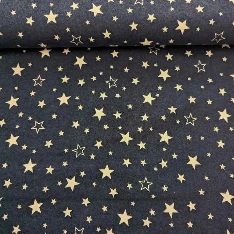 White Stars on Navy FLANNEL,  Cozy Cotton Flannel