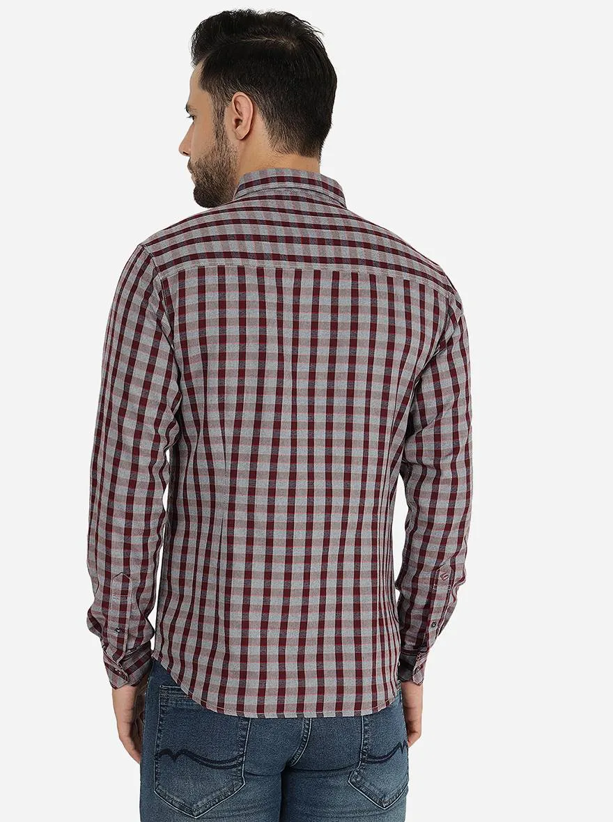 Wine Checked Slim Fit Casual Shirt | Greenfibre