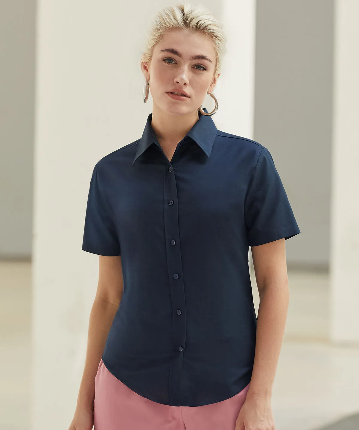 Womens Oxford short sleeve shirt | Navy