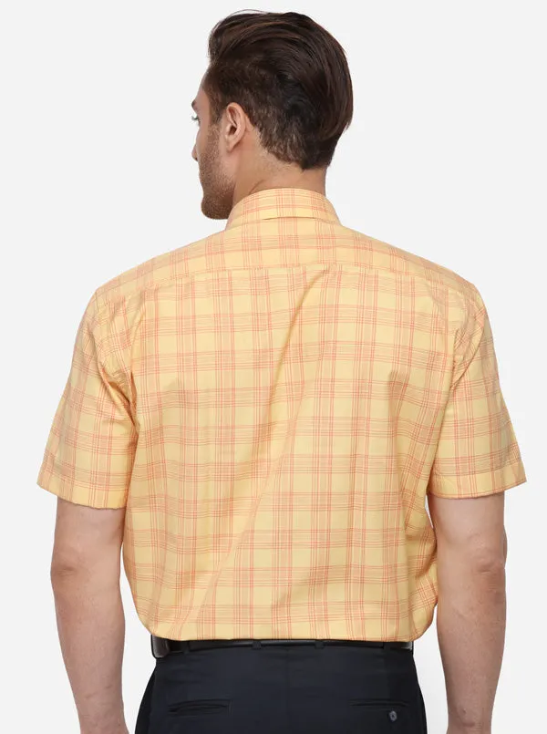 Yellow Checked Regular Fit Formal Shirt | Greenfibre