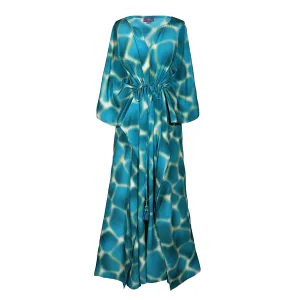 ZIRAFA GIRAFFA TEAL ITALIAN SILK MAXI KAFTAN DRESS